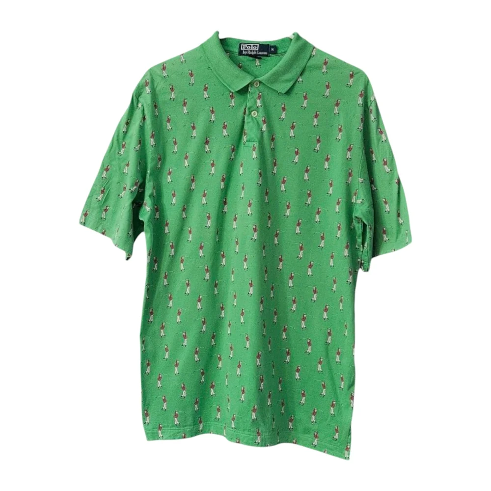 Vintage Polo Ralph Lauren Men's Polo Shirt All-Over Golfer Print Medium Green